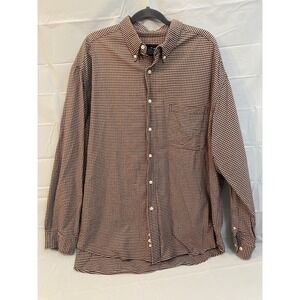 Eddie Bauer Shirt Mens XXL Wine Red Gingham Wrinkle Resistant Button Down‎